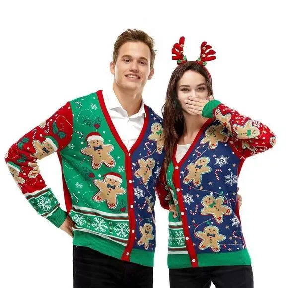 You Look Ugly Today Gingerbread Rocks Holiday Party Ugly Cardigan Sweater XL - Picture 5 of 13